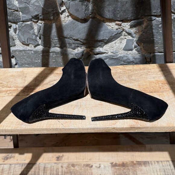 Jimmy Choo Black Suede Crystal Embellished Heels Platform Esam Pumps - Picture 10 of 13